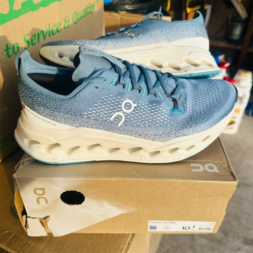 On Running Cloudsurfer Max Running Shoes Blue/White | Men's Size 10 | EUC